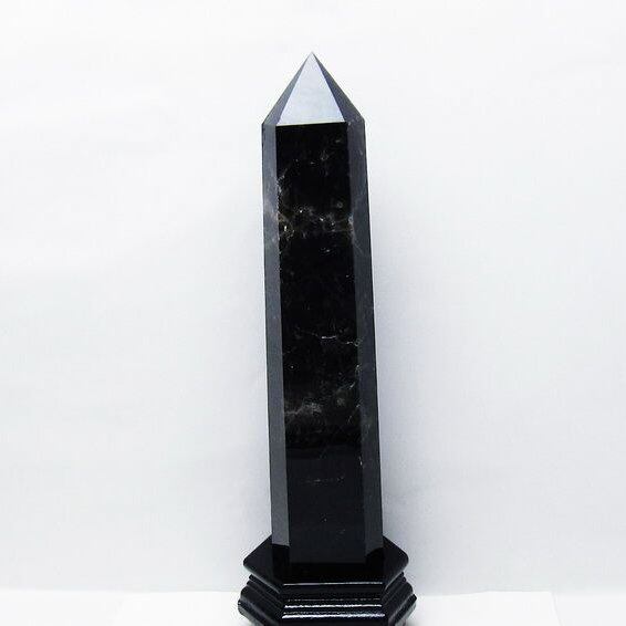 2.1Kg モリオン 黒水晶 六角柱 台座付属 一点物 162-423