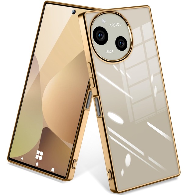 AQUOS R10 SH-51F / R9 SH-51E ケース クリア ソフトケース ドイツTPU素材採用 100MPa射出成形 真空電鍍フレーム 耐衝撃 黄ばみ防止 レンズ保護 薄型 軽量 カード・写真を挟める DIYデコ 通勤・デート・旅行・オフィス向け(ゴールド)