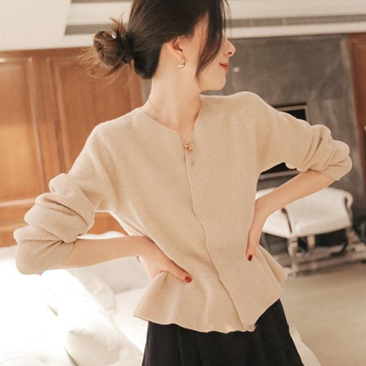 ウールブレンド ペプラムニット 2color T030