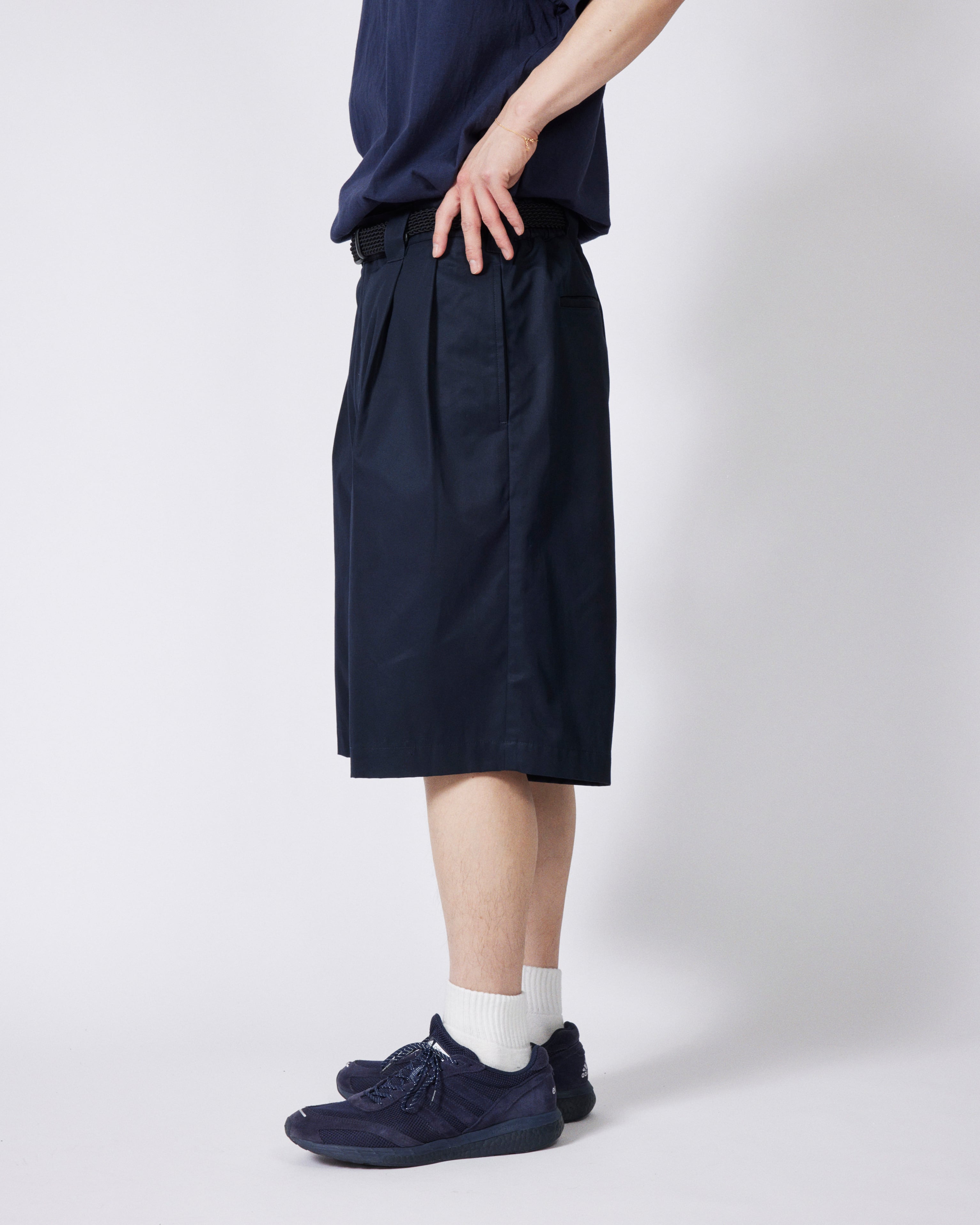 everyone two tuck cotton wide short pants (D.NAVY) | everyone