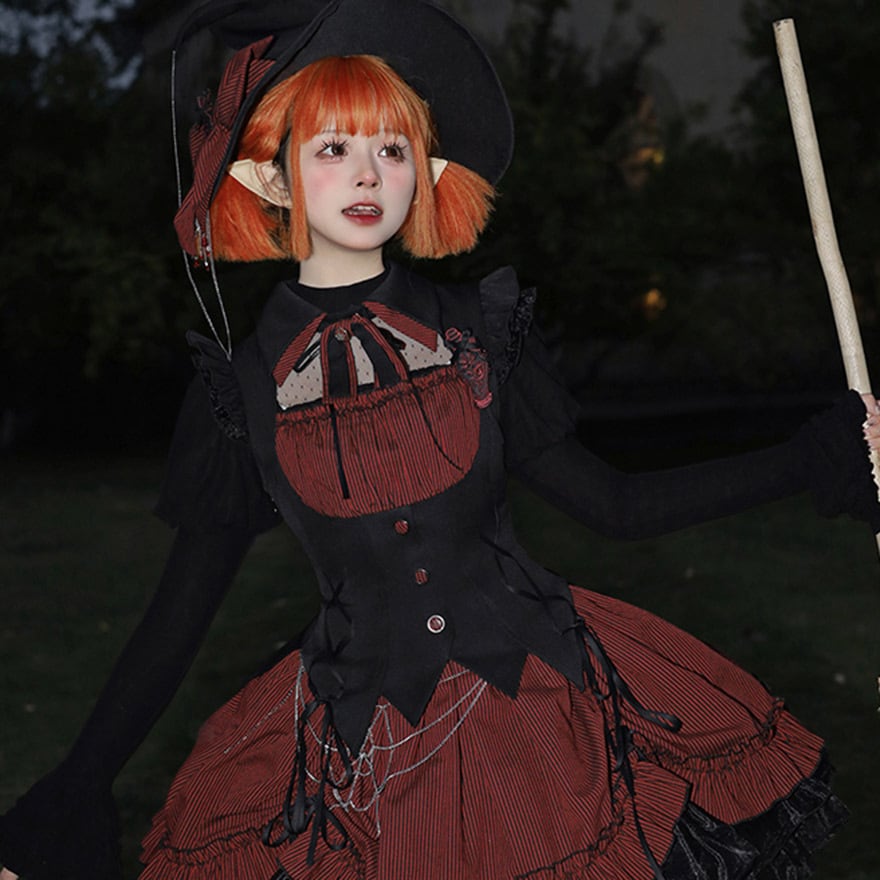 予約商品】ゴスロリ ワンピース ALICE GIRL ストライプ柄 ダーク