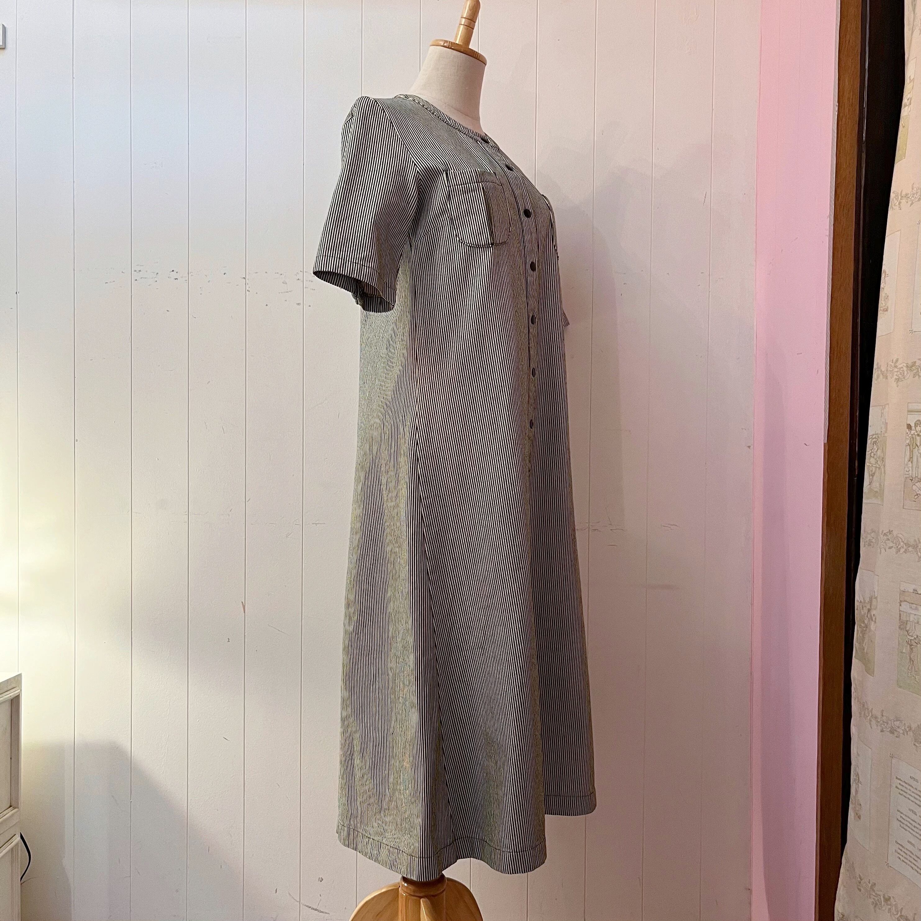 hickory stripe snap button one-piece