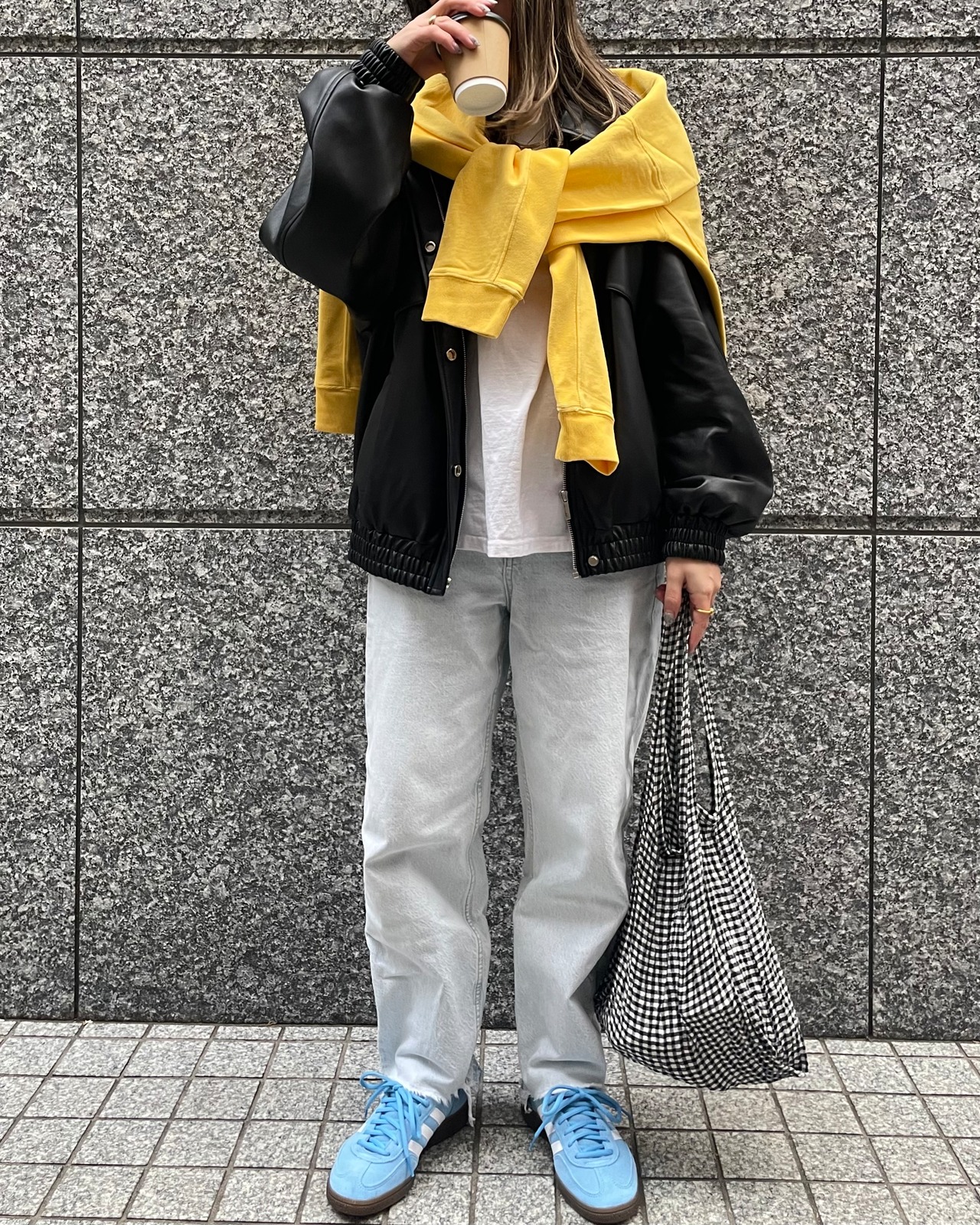 calm vintage like pu leather jacket <black>