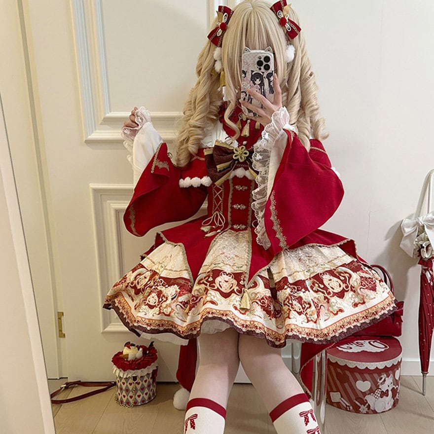 中華ロリィタ ドレス ヘアクリップ リボン 赤 和風 | ゴスロリ