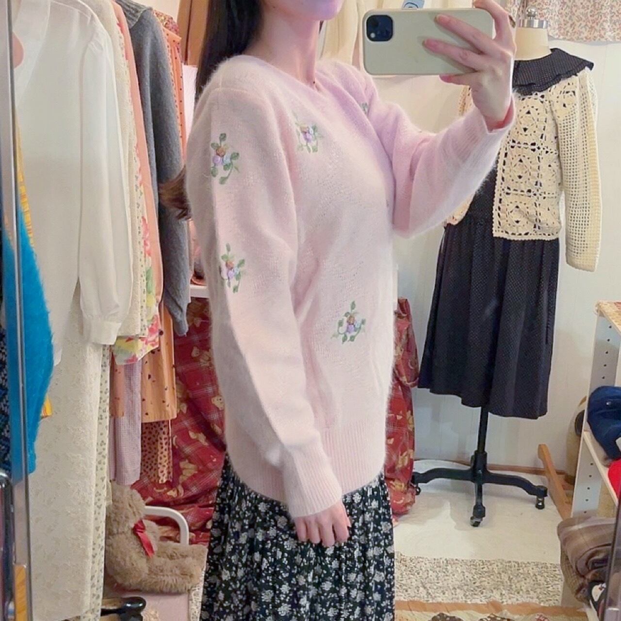 baby pink rose angora knit sweater