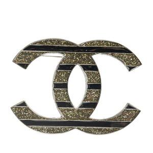 シャネル ココマーク ラメ ボーダー ブローチ シルバー ブラック メタル レディース CHANEL 【中古】
