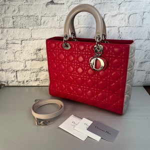 【最終処分SALE】 Dior レディディオール ２WAY レザー ハンドバッグ レッド A-10783