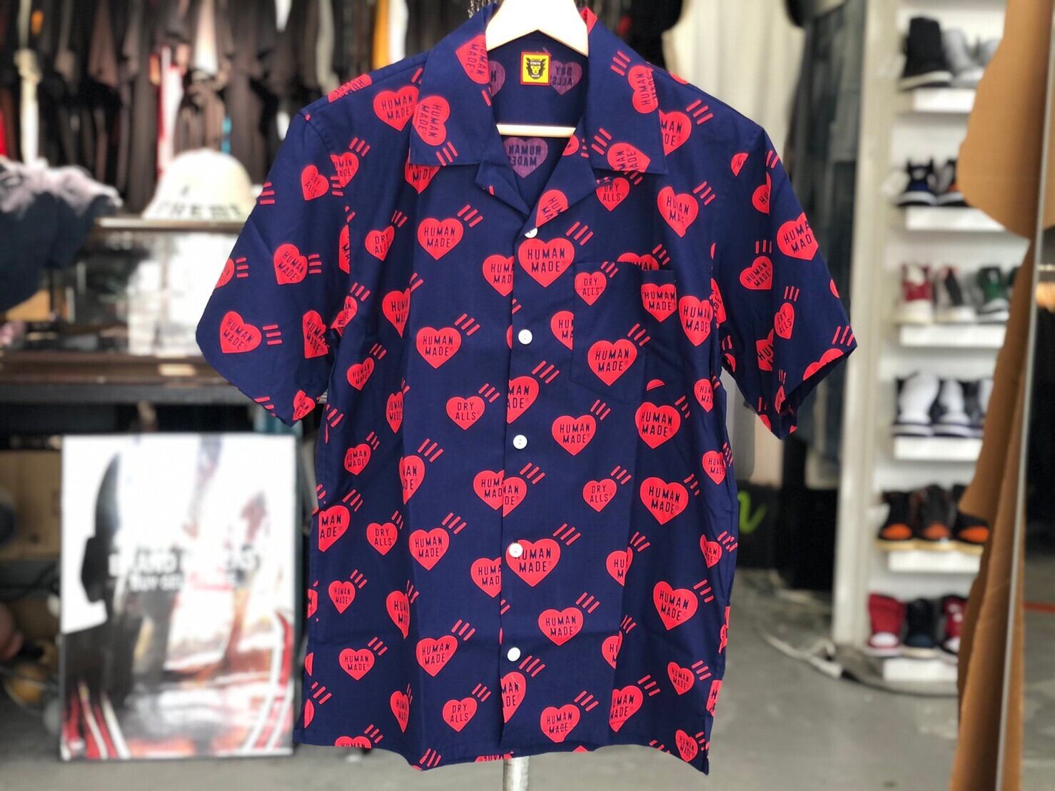 HUMAN MADE HEART PATTERN ALOHA SHIRT NAVY MEDIUM 100JJ9247 | BRAND  