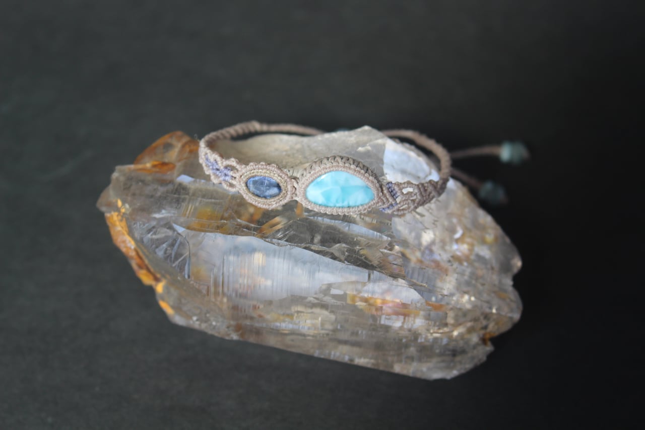 Larimar & Kyanite micro macrame  bracelet