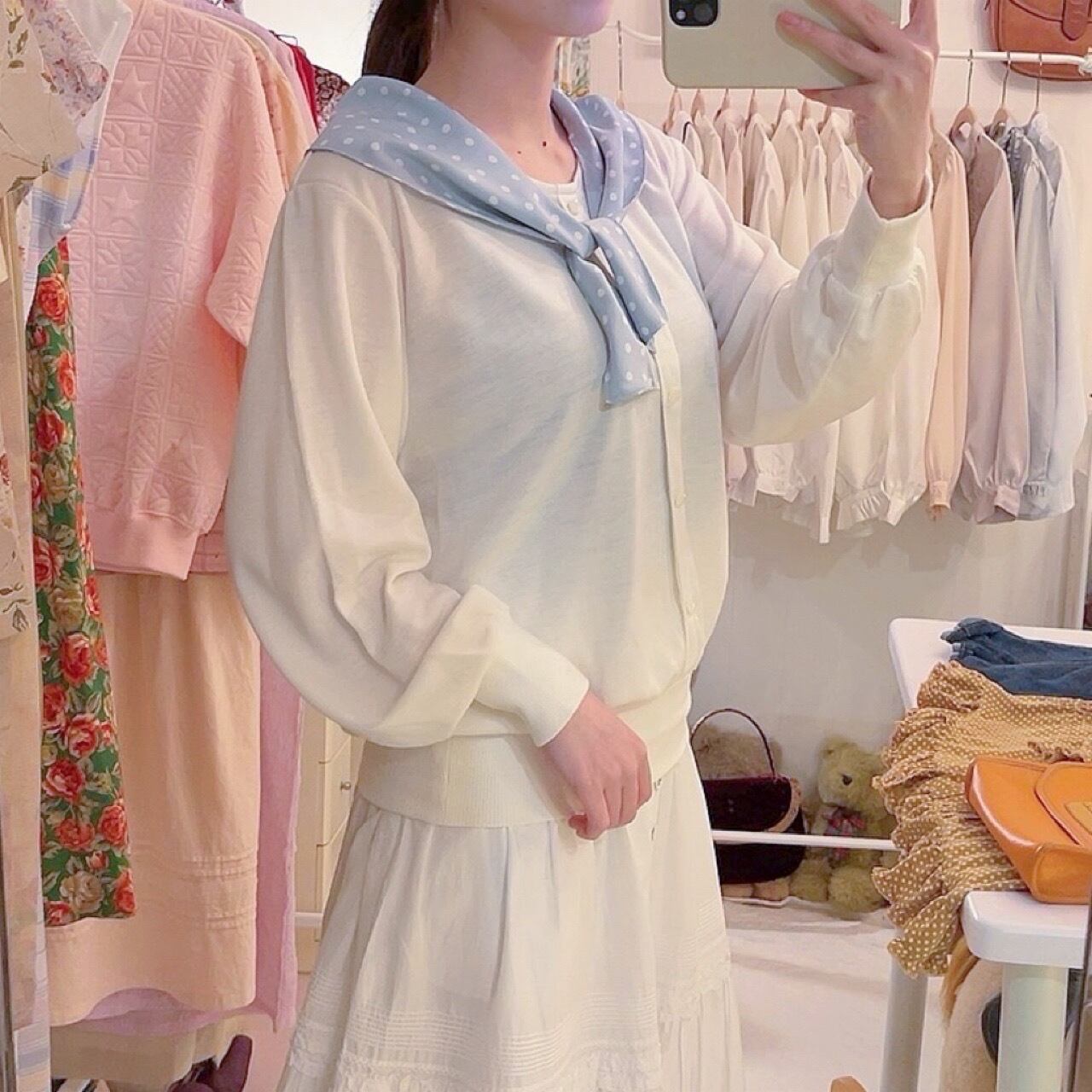 light blue dot sailor collar knit po