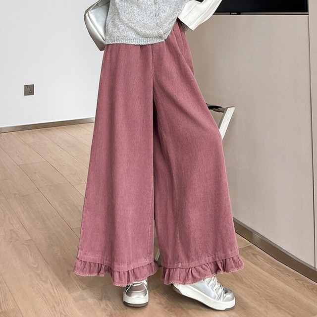 Corduroy frill hem wide pants　B3429