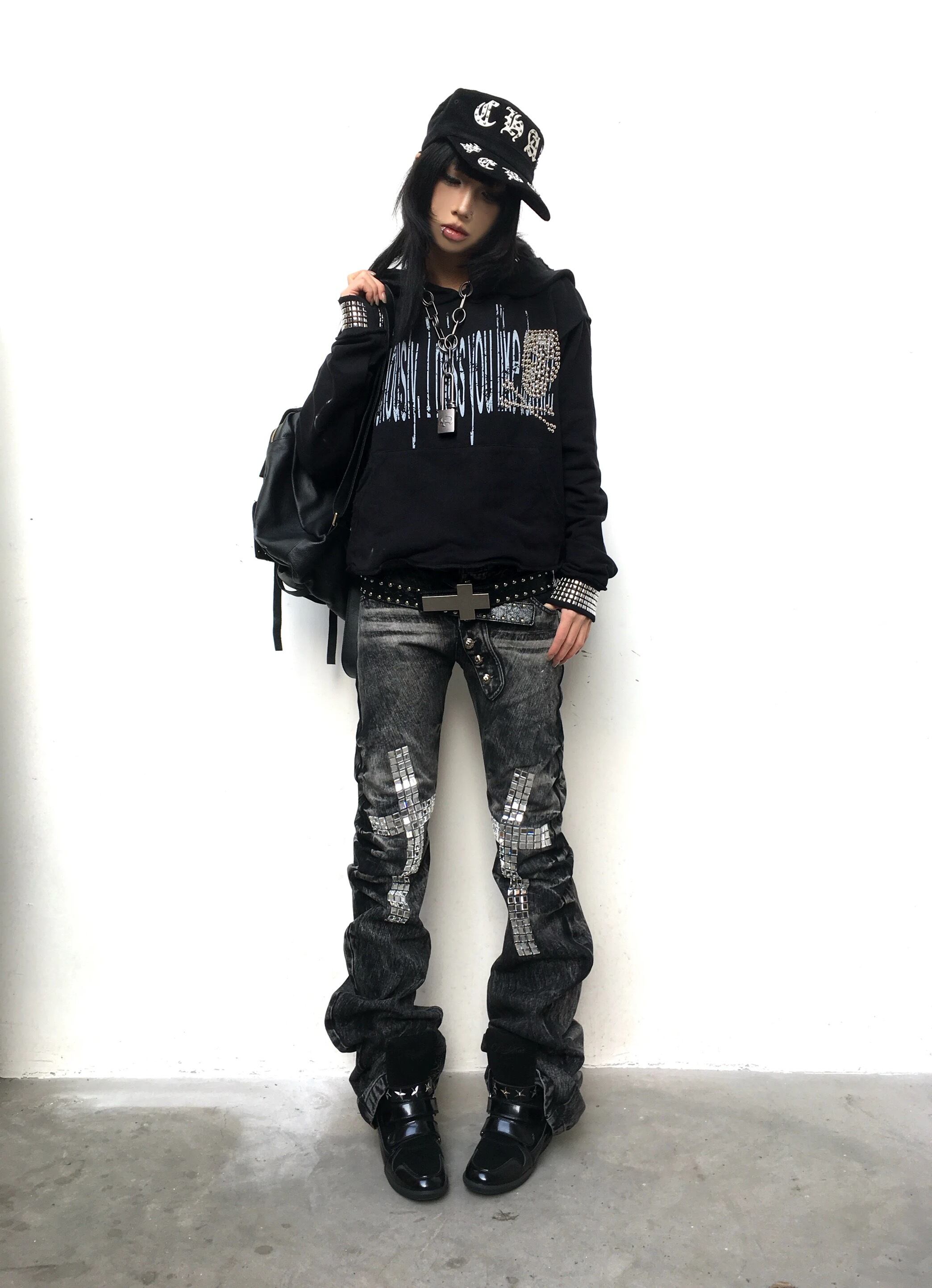 Ezwik | Rhinestone Cross Hoodie | VANTA VOID