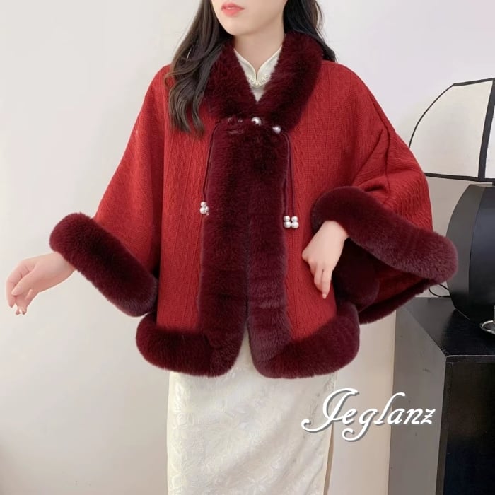 3色 ケープ コート ショール ボリュームファー エレガンス 上品(MB471)υ