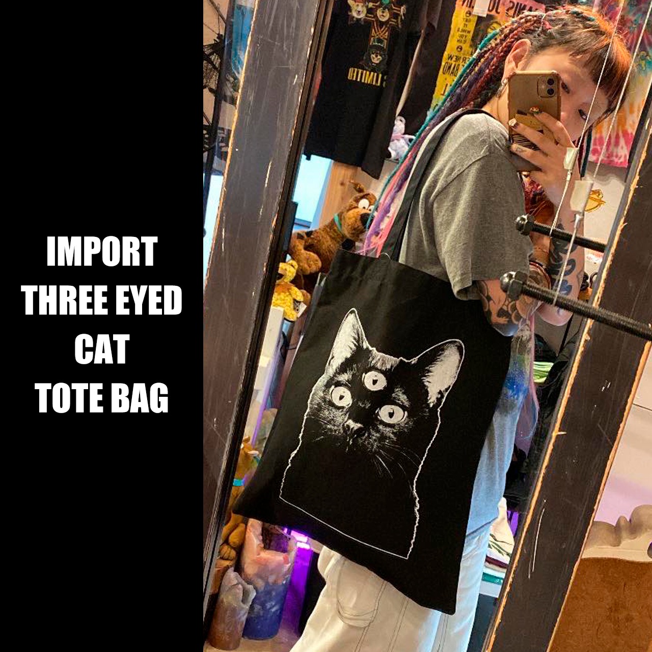 【IMPORT】THREE EYED CAT TOTE BAG