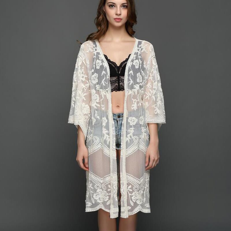 セクシー花柄刺繍 シースルー ロングガウン