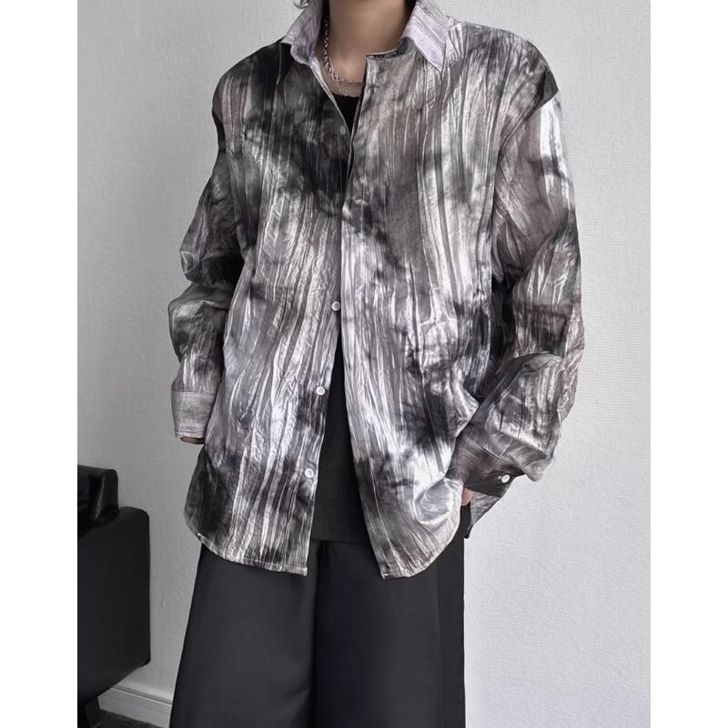 abstract pattern oversized long sleeve shirt mr0691