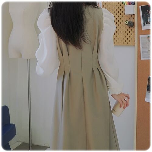 フェイクツーピースワンピース La0307 La Poche 韓国っぽいふんわりかわいい 韓国ファッション フェイクツーピースワンピース La0307 La Poche 韓国っぽいふんわりかわいい 韓国ファッション