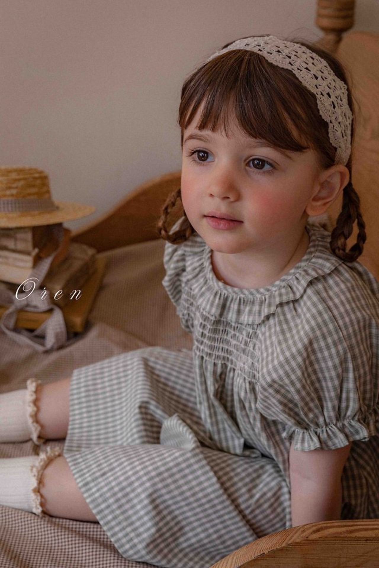 [Oren] French Check Smoking Dress Kids / [오렌] 프렌치체크스모킹원피스키즈