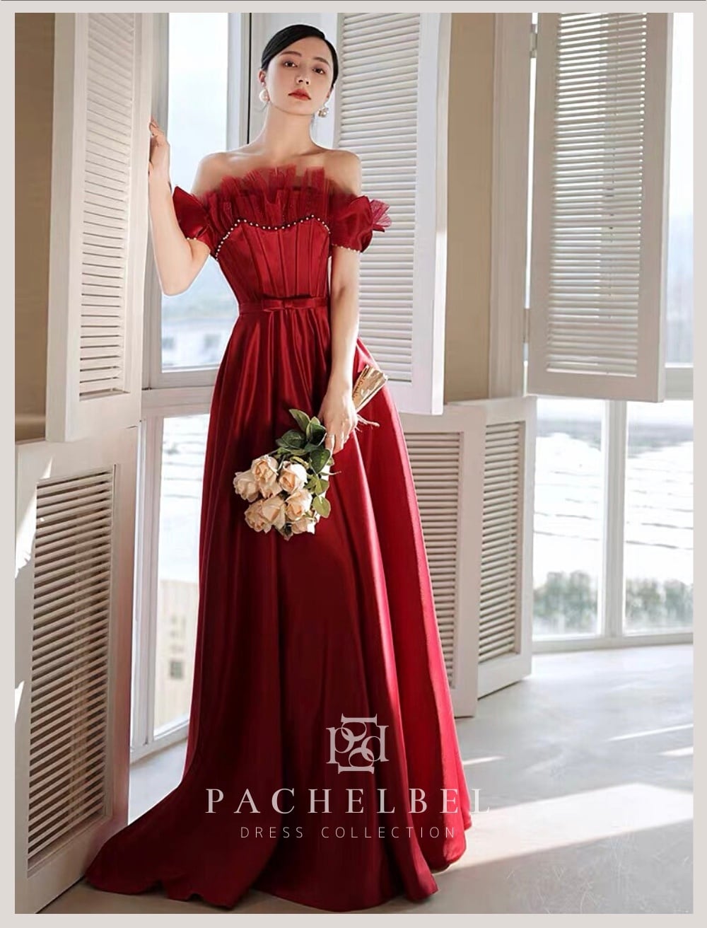 レッドフレンチサテンパールドレス | PACHELBEL パッヘルベル レッドフレンチサテンパールドレス | PACHELBEL パッヘルベル