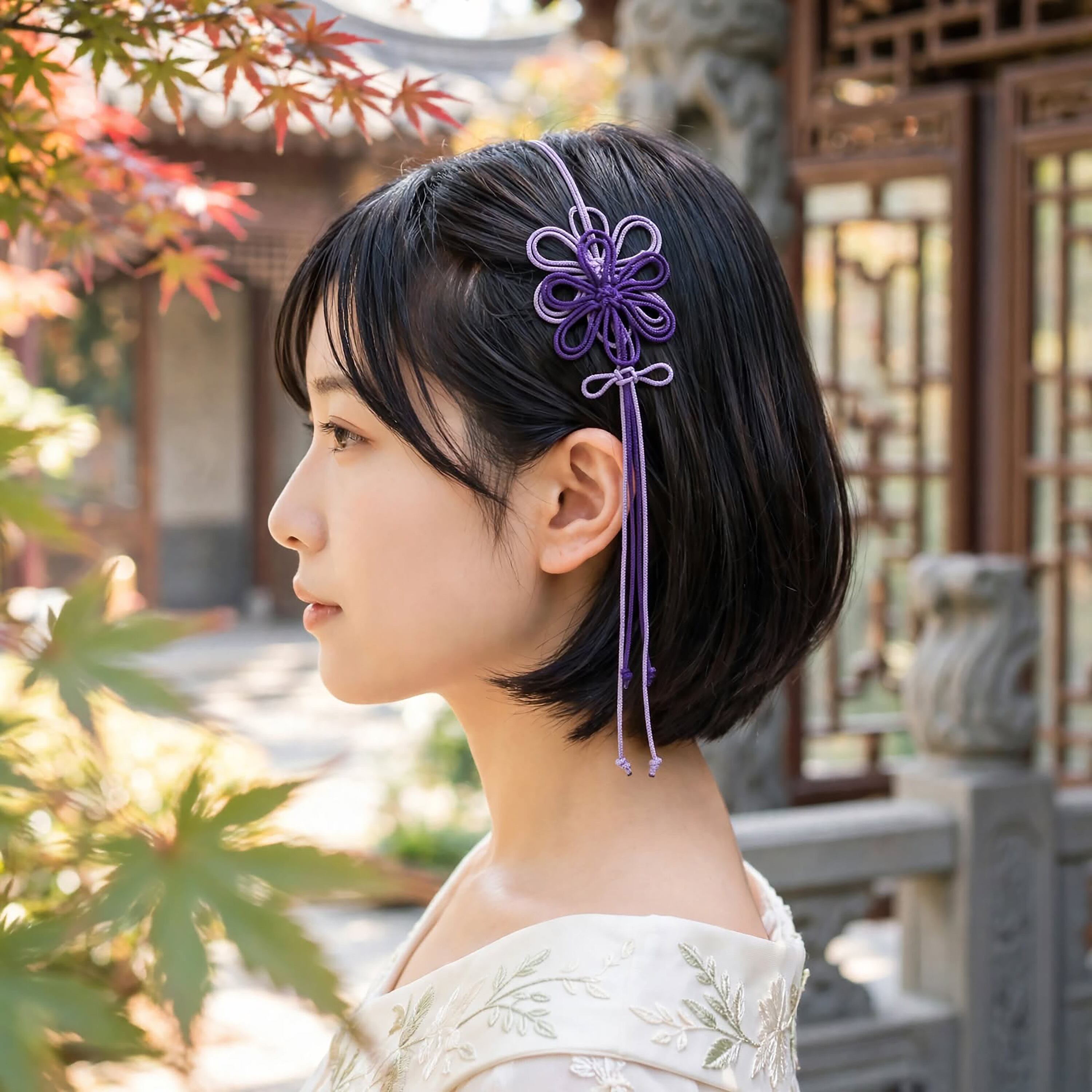 飾り結びカチューム「香ニミチル雅」(淡紫×濃紫)【軽量・簡単】浴衣や着物、日常使いにも。