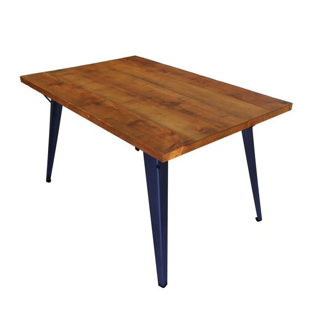 【受注生産】古材ダイニングテーブル ～オールドボード天板×スチール脚C（藍塗装）～