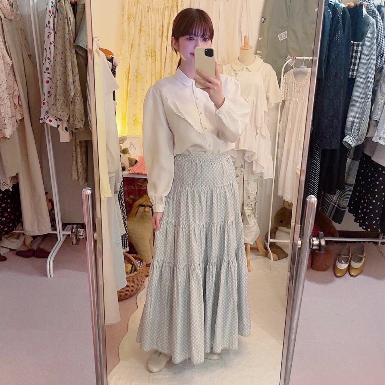 double round scallop white blouse