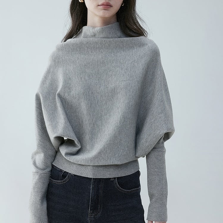 Balloon sleeve high-neck rib knit TO0850