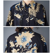 アシンメトリーヘム 紐装飾 ロングシャツ 00073