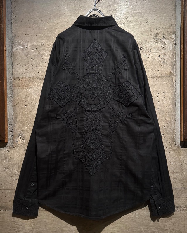 【Caka】“Affliction” Botanical Embroidery × Cross Design Loose L/S Check Shirt