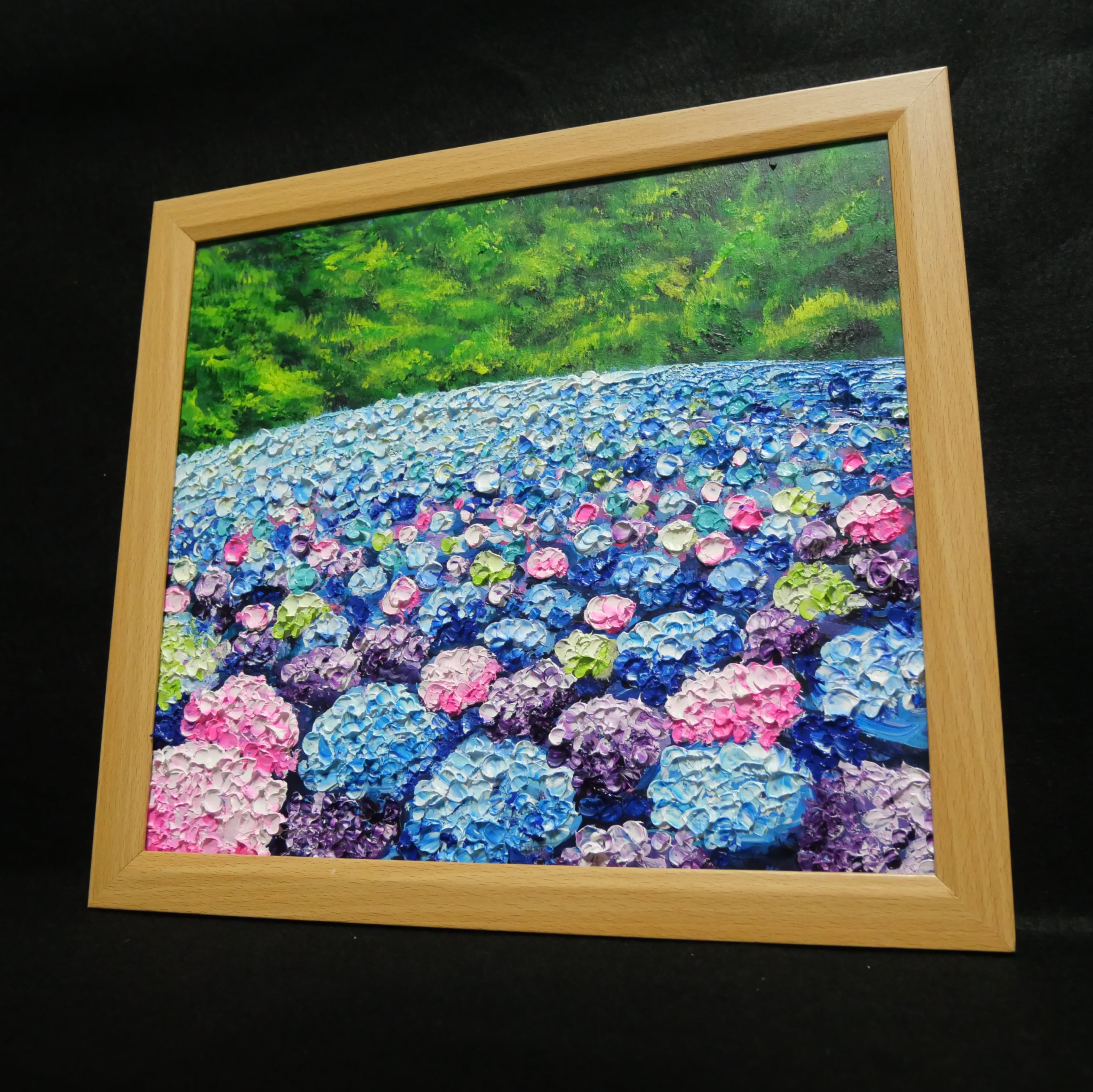 油絵 原画】雨雫が奏でる色彩のワルツ｜紫陽花 あじさい アジサイ 梅雨