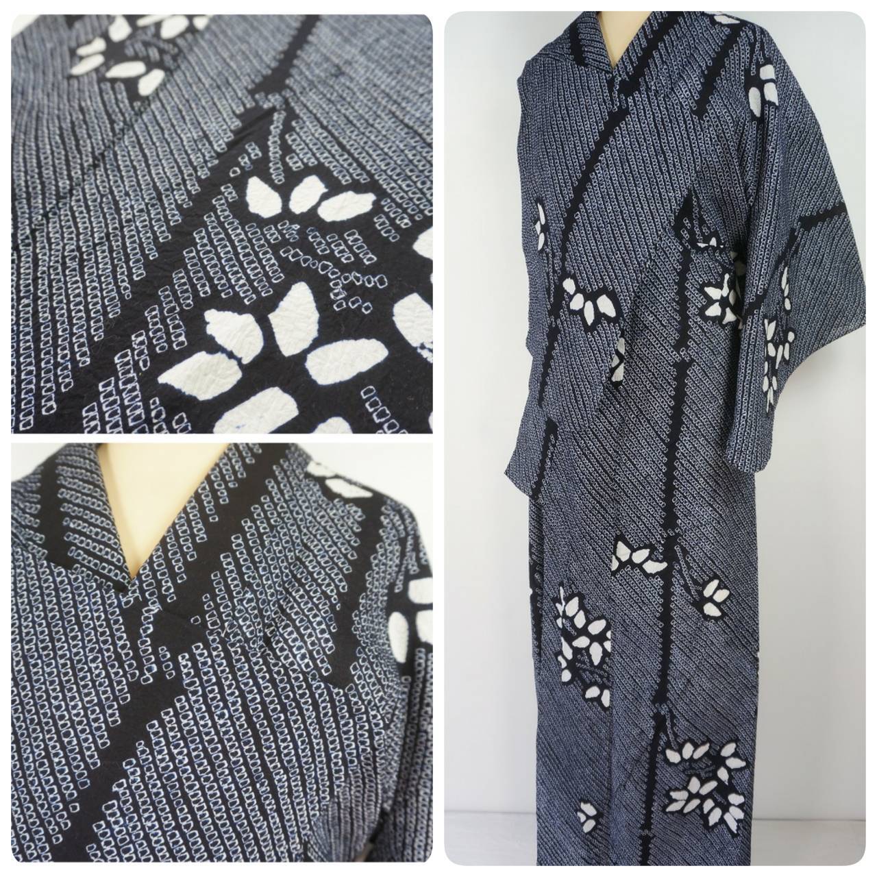有松絞り【浴衣】広衿 竹笹 綿 総絞り 紺 藍色 028 | kimono Re:和