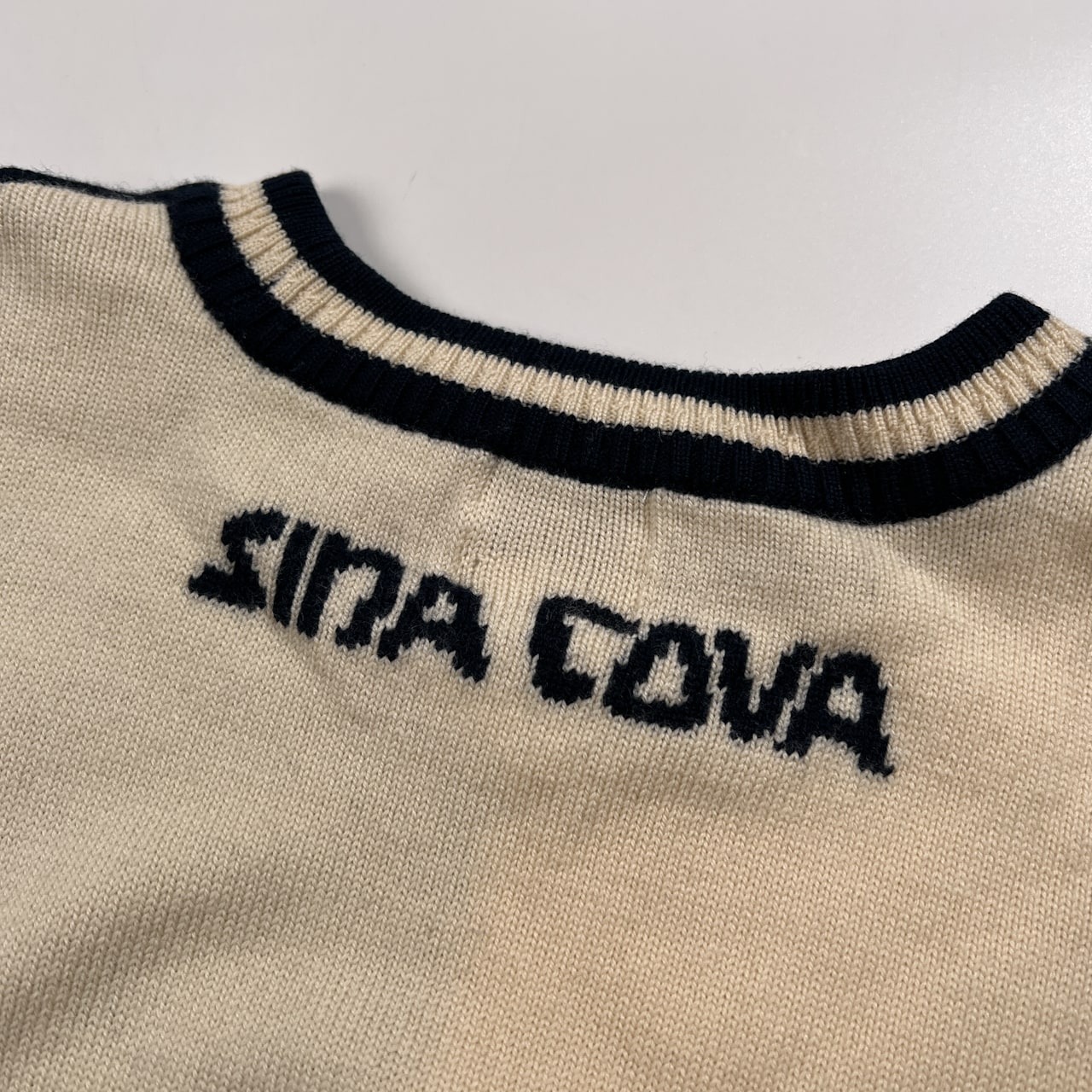 SINA COVA シナコバ MARE柄入り ニット セーター /C-OS586/SAMPLE品/クリーム×ネイビー/メンズ