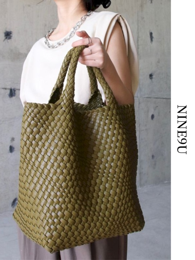 leather braid large bucket-bag【NINE6135】