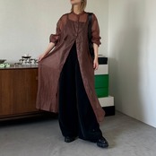 チェックシアーロングSH/テラコッタ
