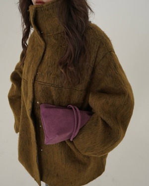 Shaggy Stand-Collar Coat / Brown Mix