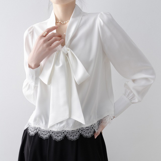 ボウタイレーストリムブラウス Me1760