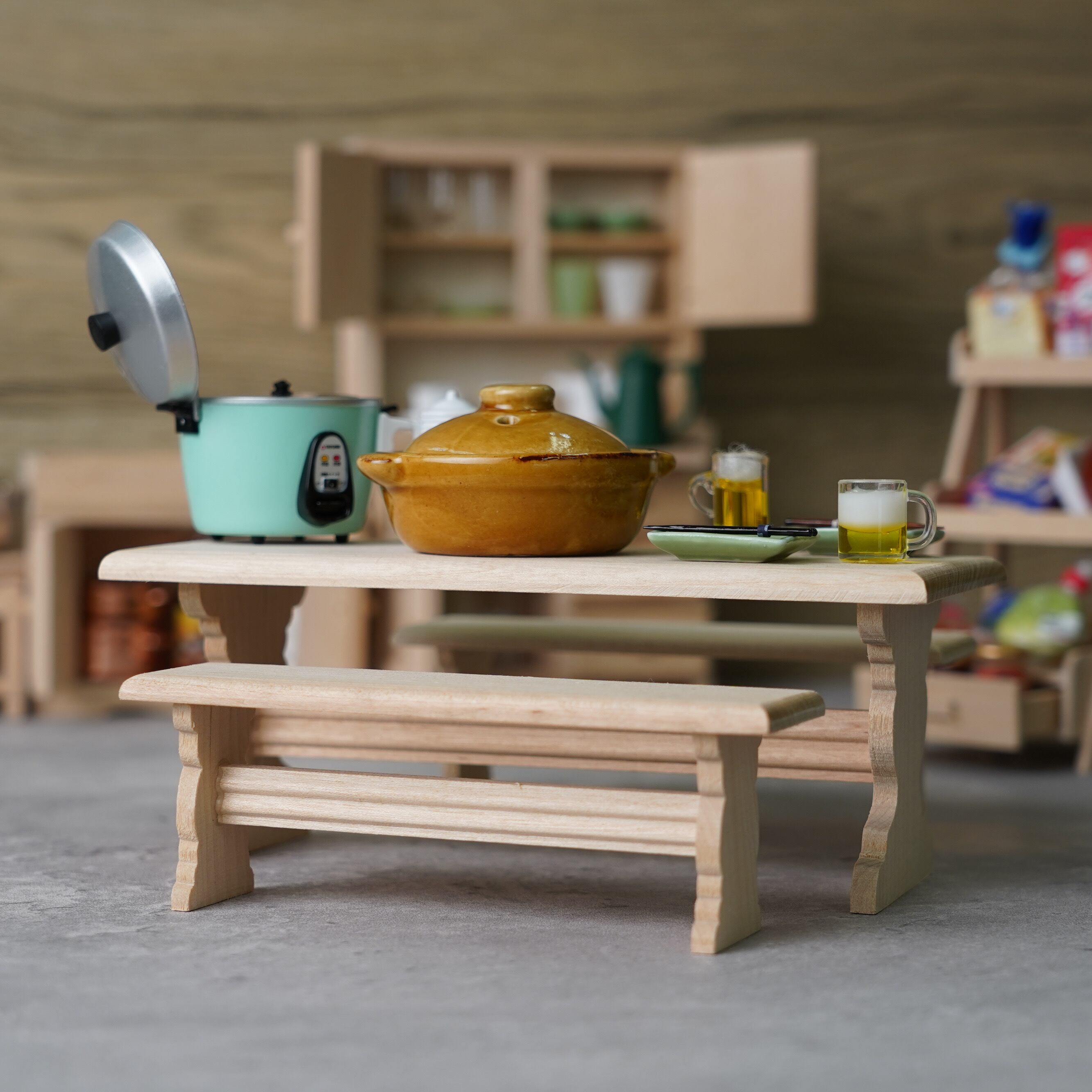 020-30023 ミニチュア家具 table&chair ダイニングテーブル＆ベンチ