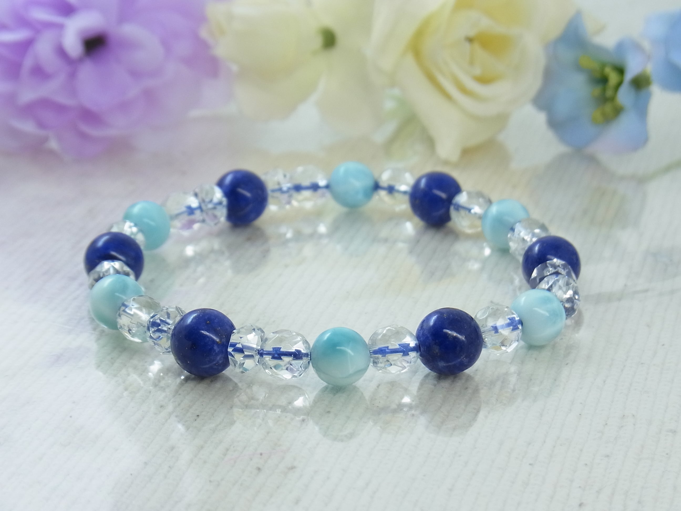 ☆ラリマー/ラピスラズリ☆六芒星☆幸運ブレスレット☆天然水晶