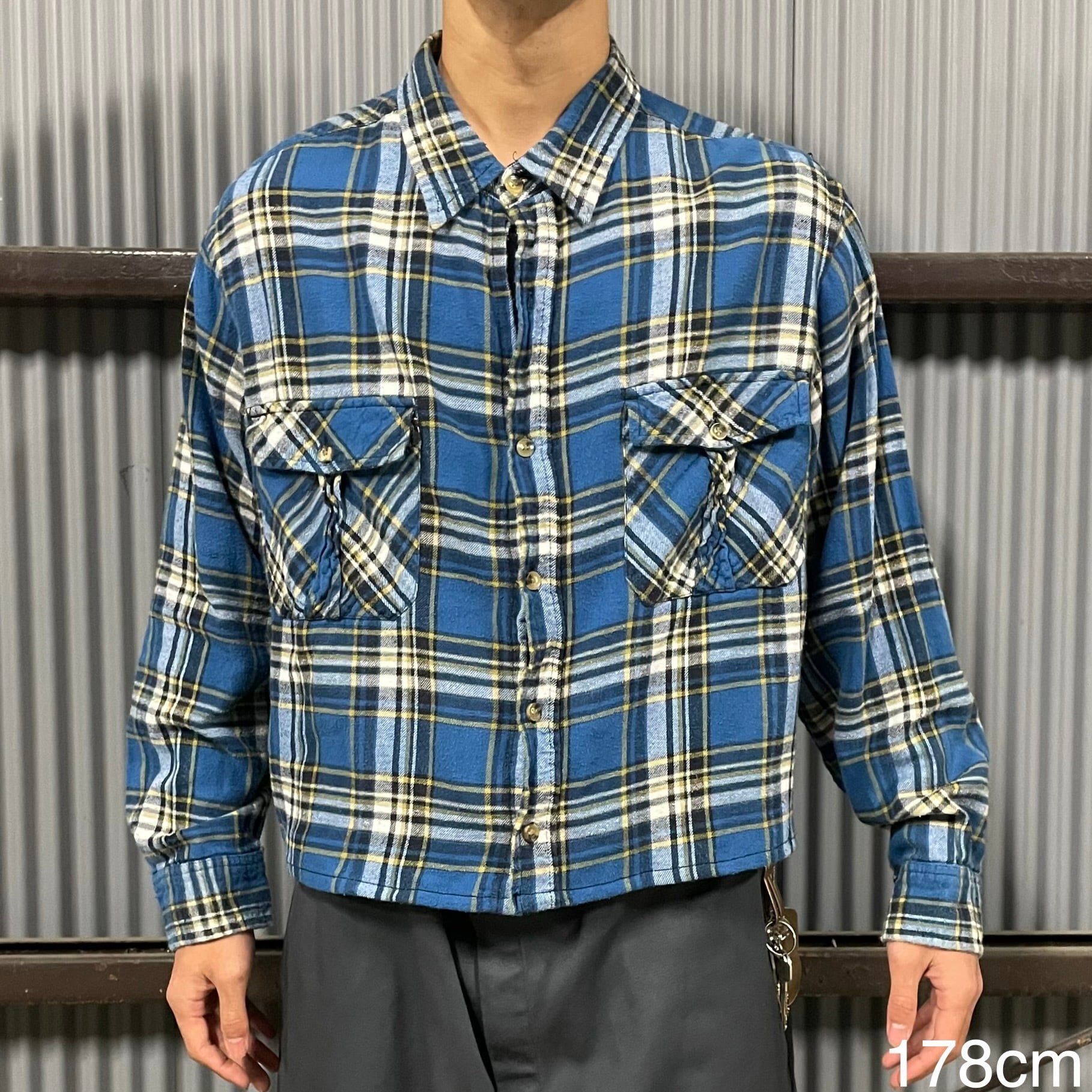 リメイク】KING SIZE 短丈ネルシャツ 2XL コットン100% チェック柄 