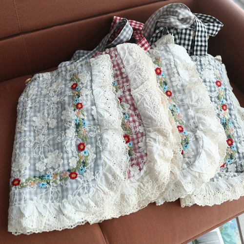 4色／レース刺繍チェック柄トートバッグ ・12311