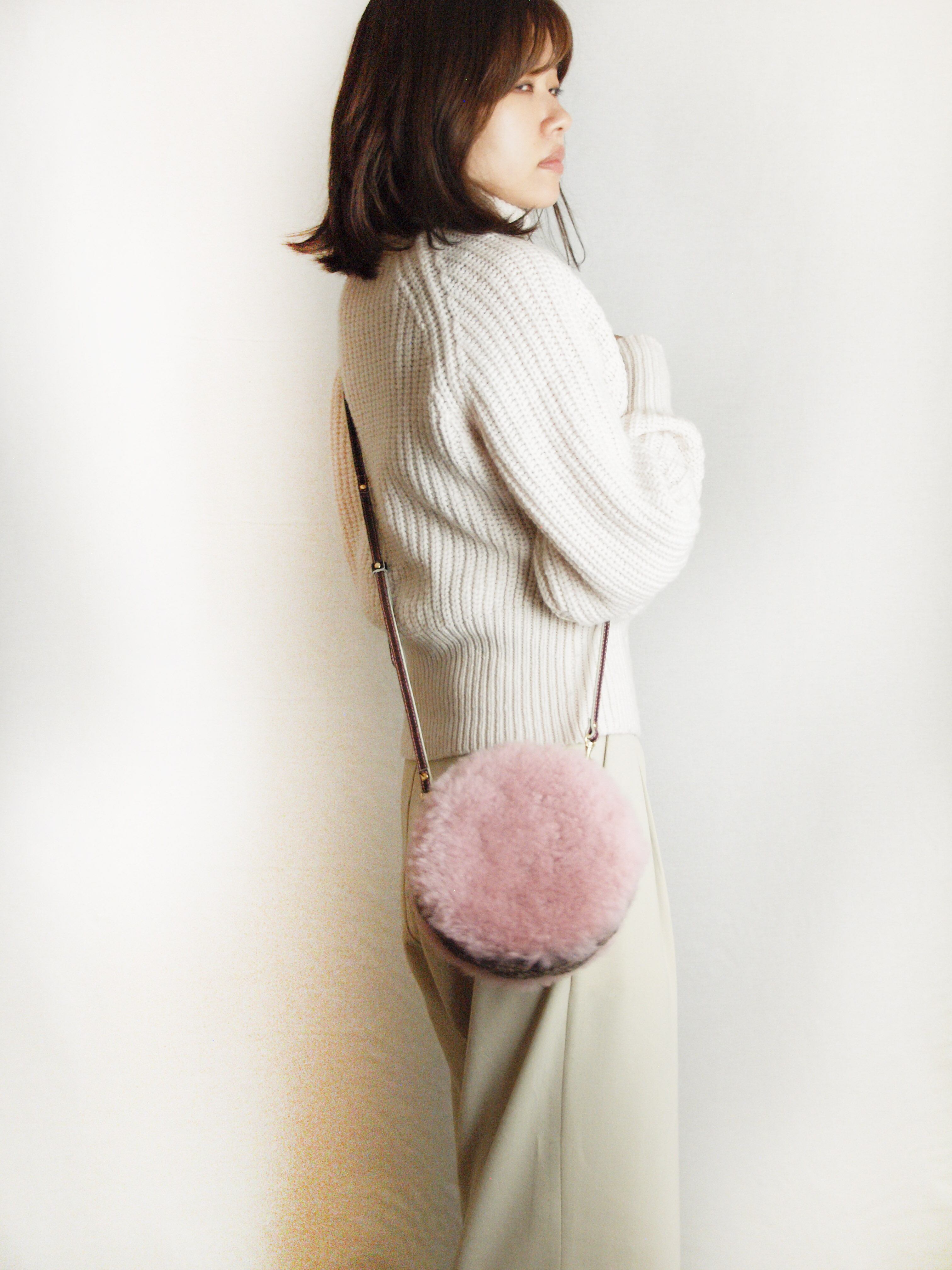 muku LUXE グレージュ ムートン 手編みニット トートバッグMサイズ