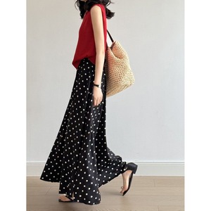 dot A-line long flared skirt  102722
