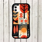 受注生産 iPhoneケース 太陽と黒猫の民芸パネル柄｜猫モチーフ FMSY025B