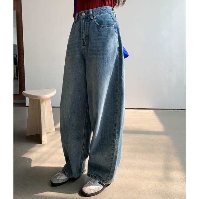 wide straight denim pants　J00491