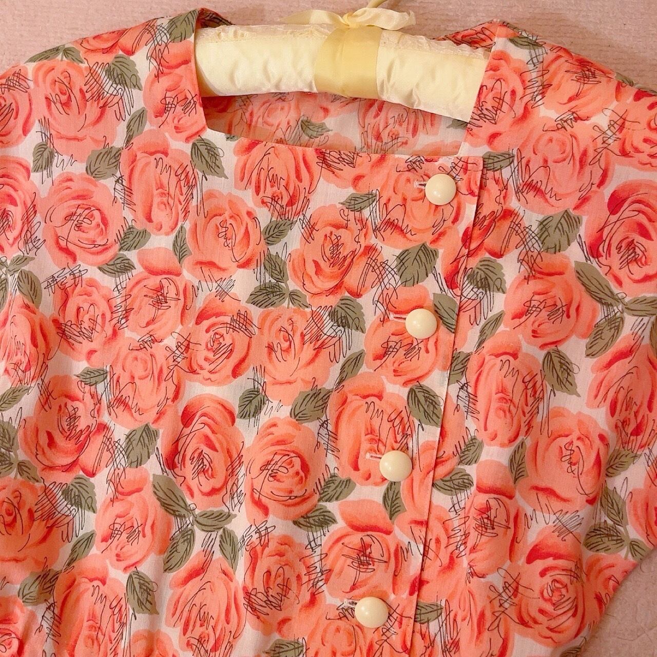 pink rose square neck one-piece