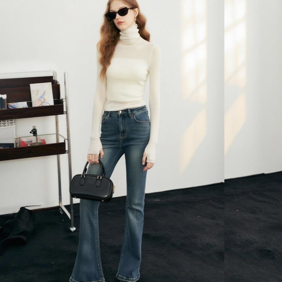 ハイネックオープンフィンガートップス