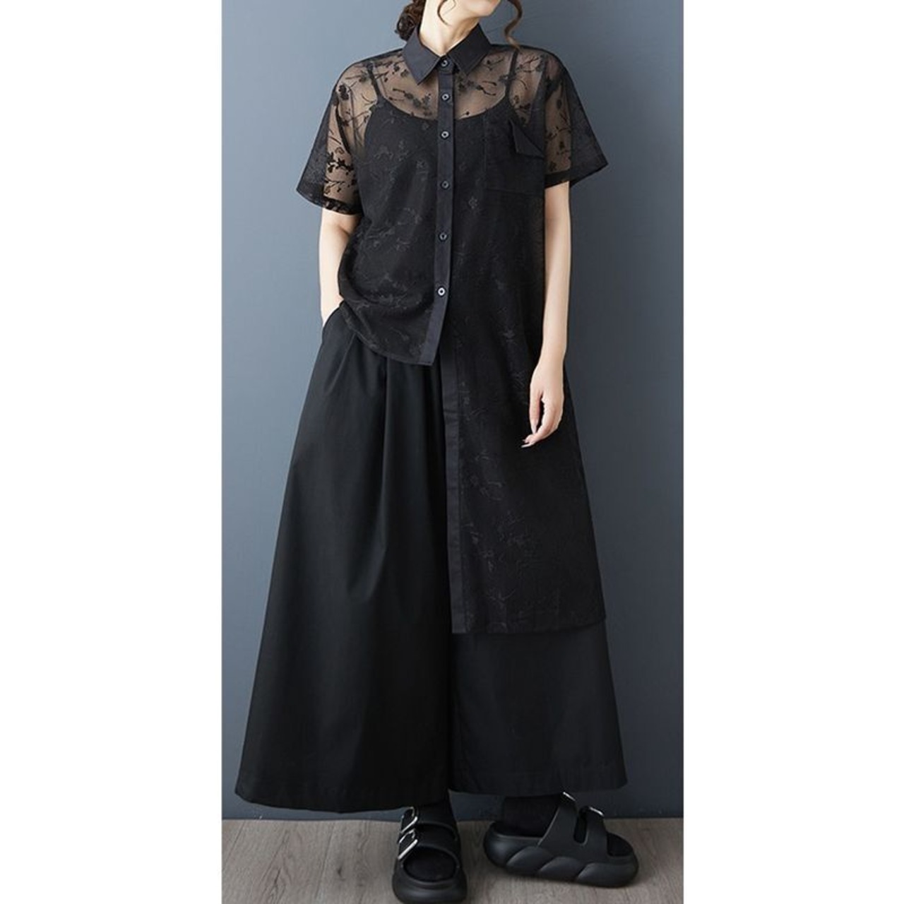 アシンメトリーヘム シアー シャツ  30196