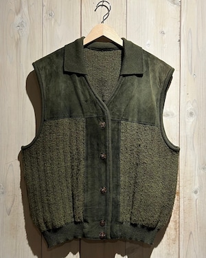 【a.k.a.C.a.k.a vintage】Suede Leather Swiching Vintage Loose Knit Vest