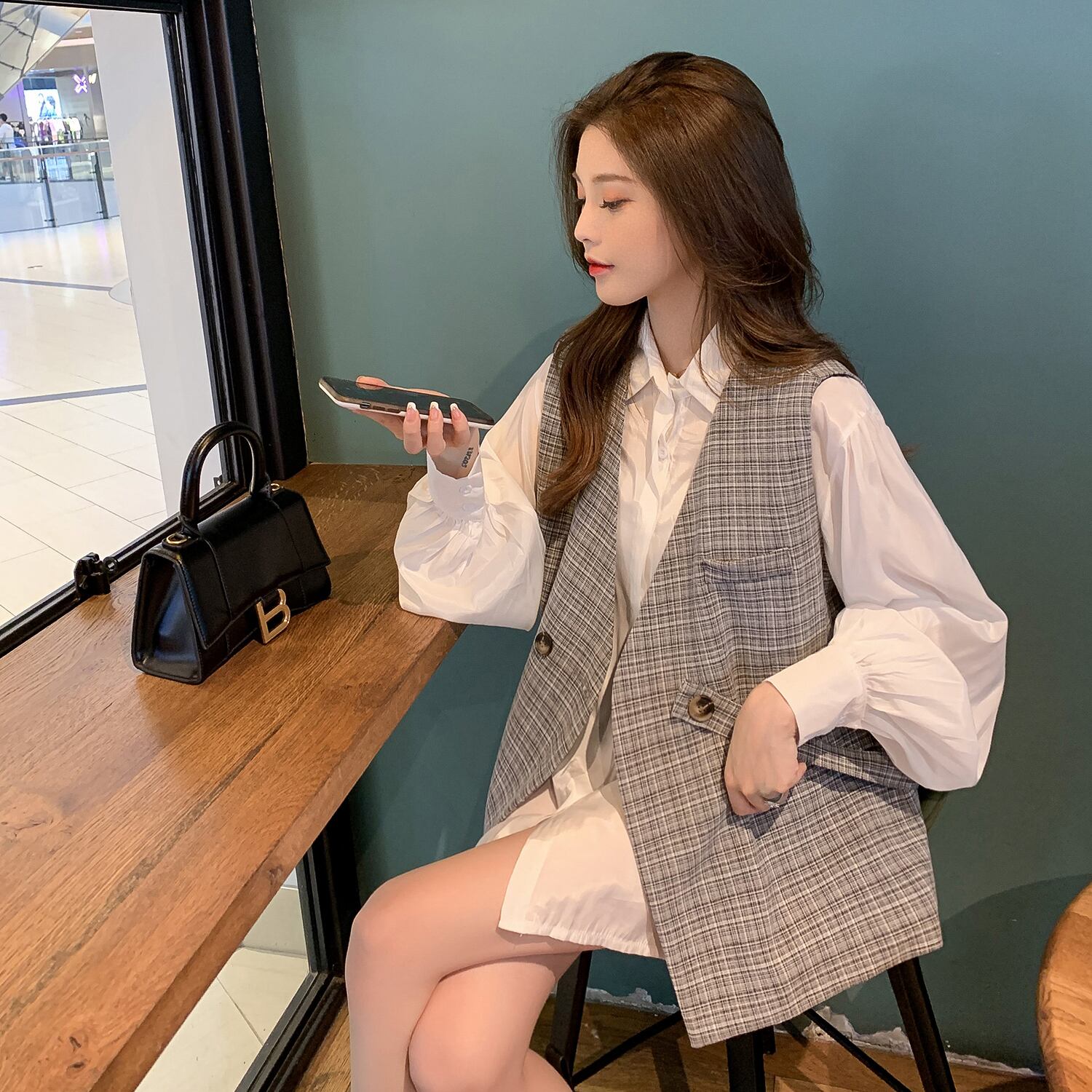 ジャケット レッド格子柄スリーブシャツ セット ランタンスリーブ 6Du_Shop_Women80548313826