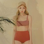 レディース水着 体型カバー ビキニ セパレート ハイウエスト 3点セット ブラウン チェック柄 ギンガムチェック 可愛い シンプル ナチュラル 大人カジュアル 露出控えめ 美シルエット おしゃれ プール 海 旅行 温泉 リゾート 夏 ママ水着 w9015